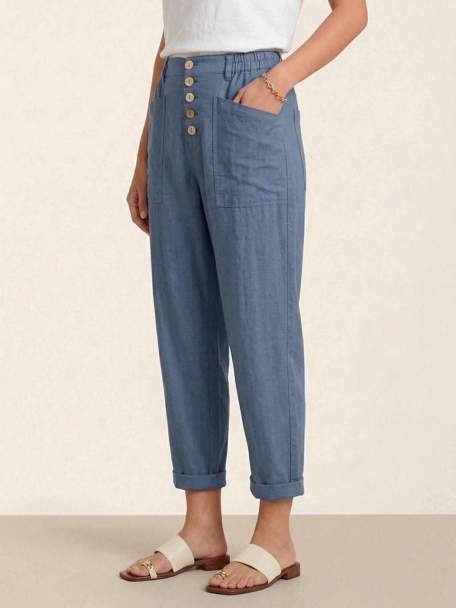Linen Simple Button Fly Trousers HEIDI | LINTICO