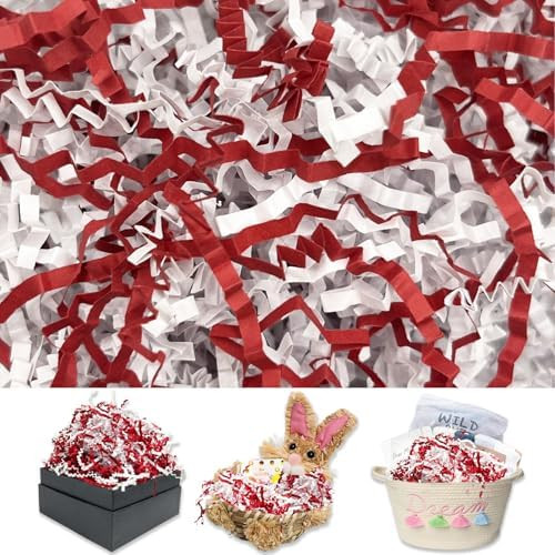 Red White Crinkle Cut Paper Shred Filler, 1 LB Basket Filler Shredded Paper, Confetti Stuffing fo... | Amazon (US)
