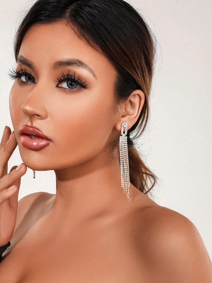 Rhinestone Tassel Drop Earrings | SHEIN