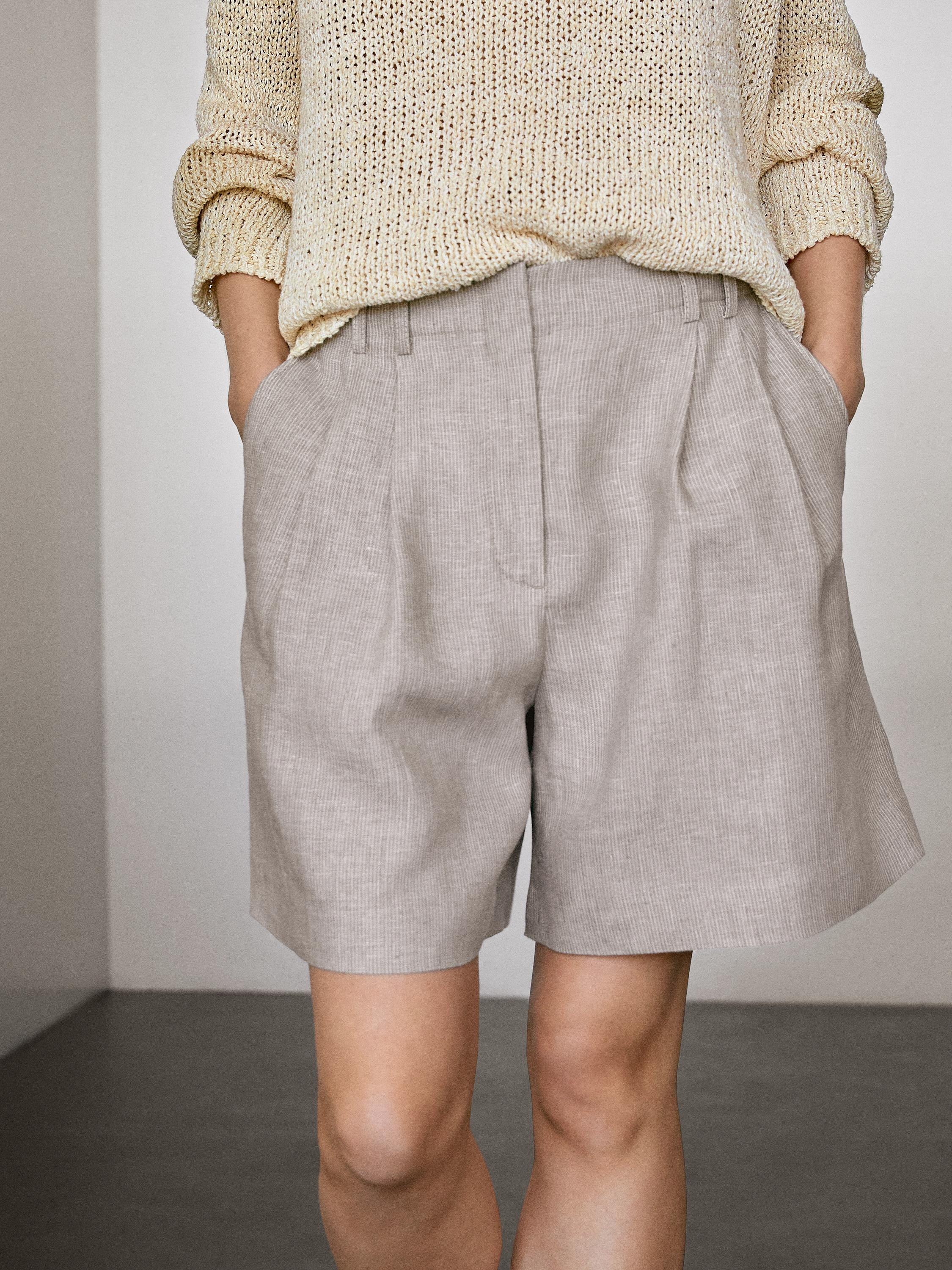 Pinstriped 100% linen Bermuda shorts | Massimo Dutti UK