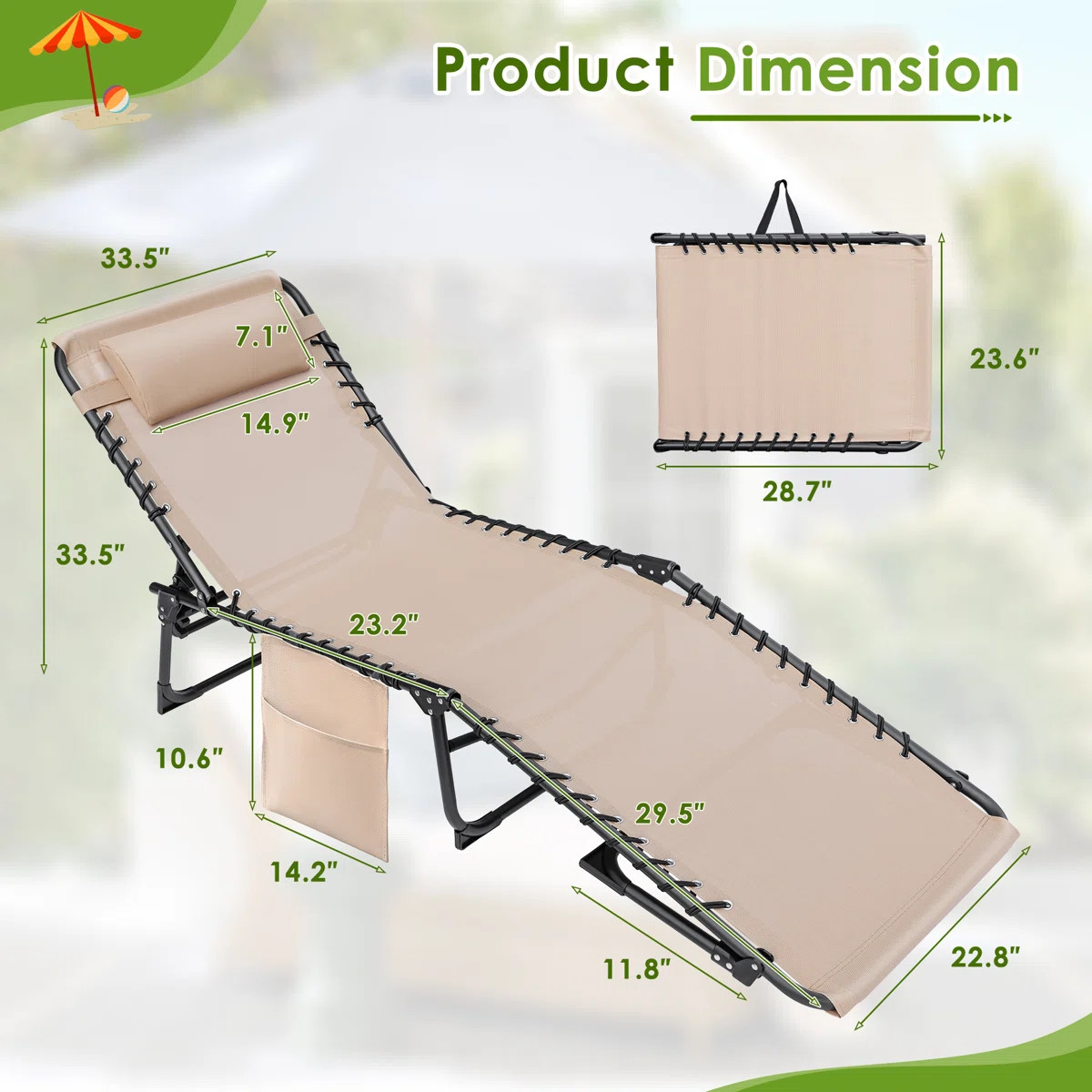 Serik Outdoor Lounge Chair Foldable Chair Adjustable Height Patio Lounge Chair with Pillow and Ba... | Wayfair North America