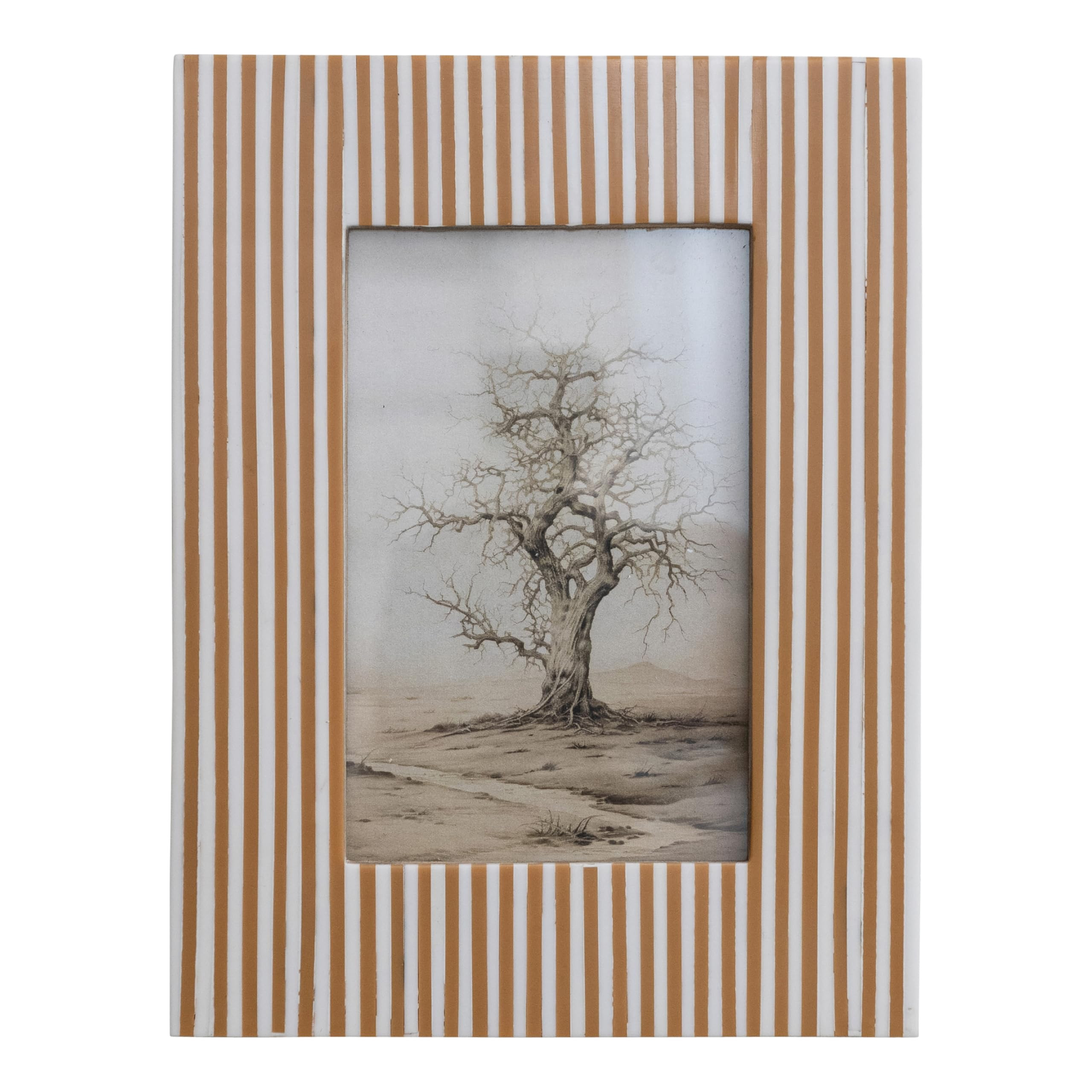 Amazon.com - Creative Co-Op Resin Striped Photo Frame, White & Caramel | Amazon (US)