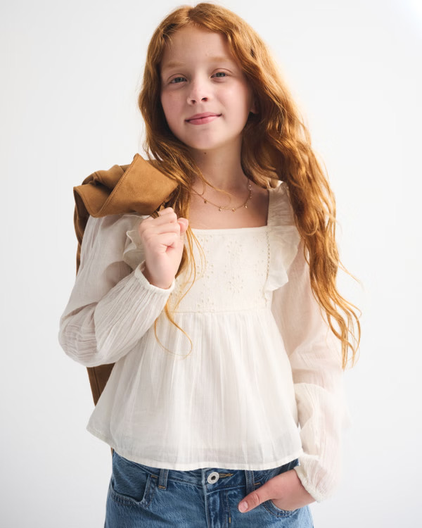 embroidered puff sleeve babydoll top | Abercrombie & Fitch (US)