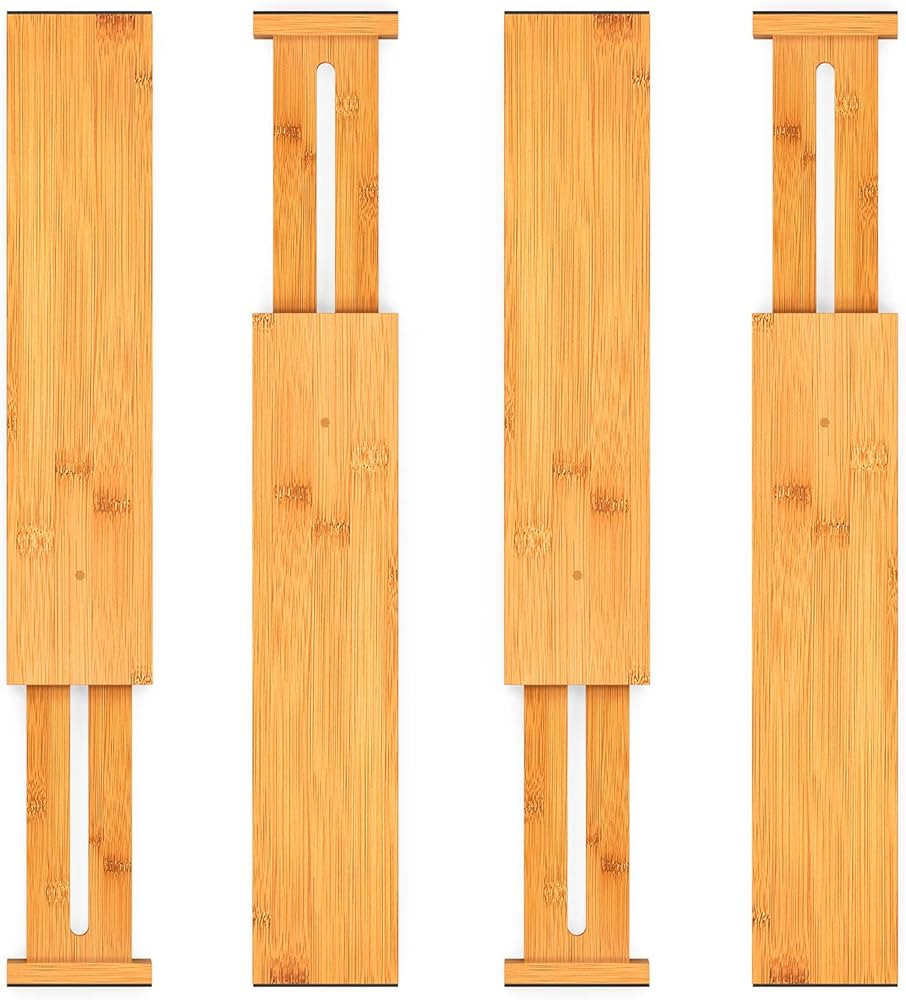 Pipishell 4-Pack Bamboo Drawer Dividers, 17.5-20.8" Adjustable Separators Expandable Drawer Divid... | Amazon (US)