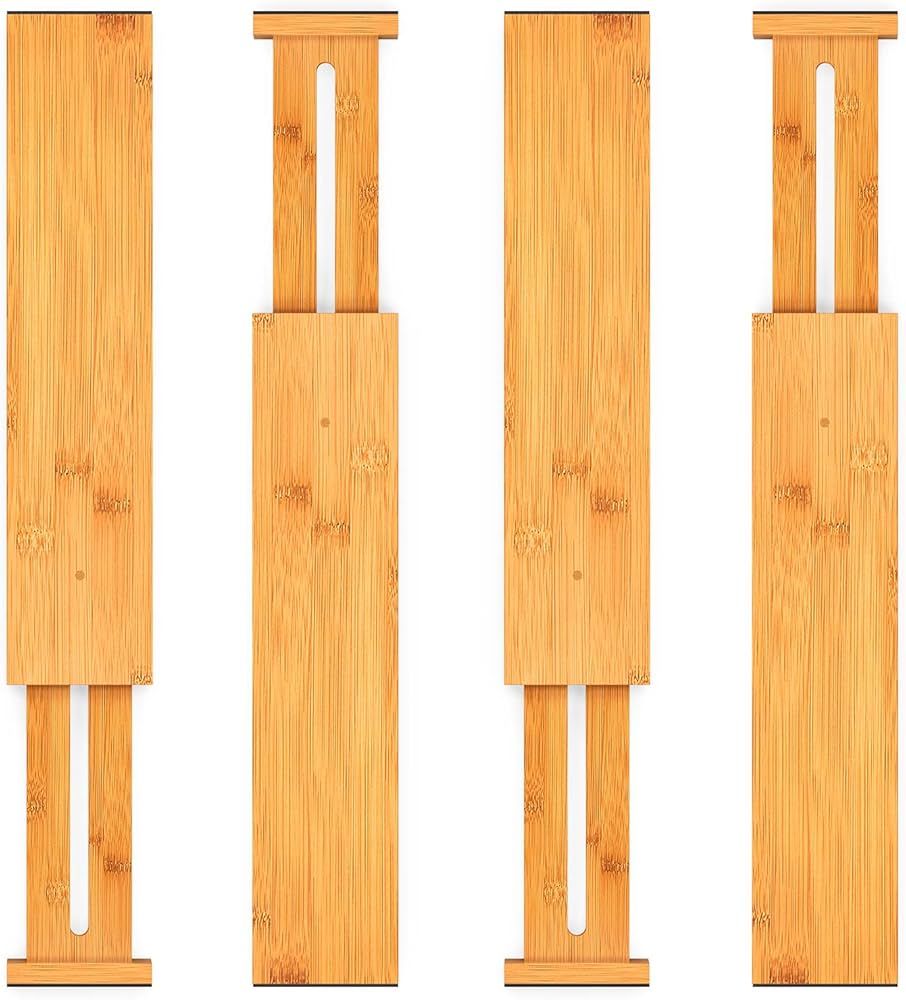 Pipishell 4-Pack Bamboo Drawer Dividers, 17.5-20.8" Adjustable Separators Expandable Drawer Divid... | Amazon (US)