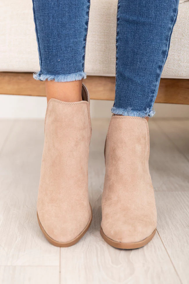 Heidi Taupe Side Slit Booties | Pink Lily