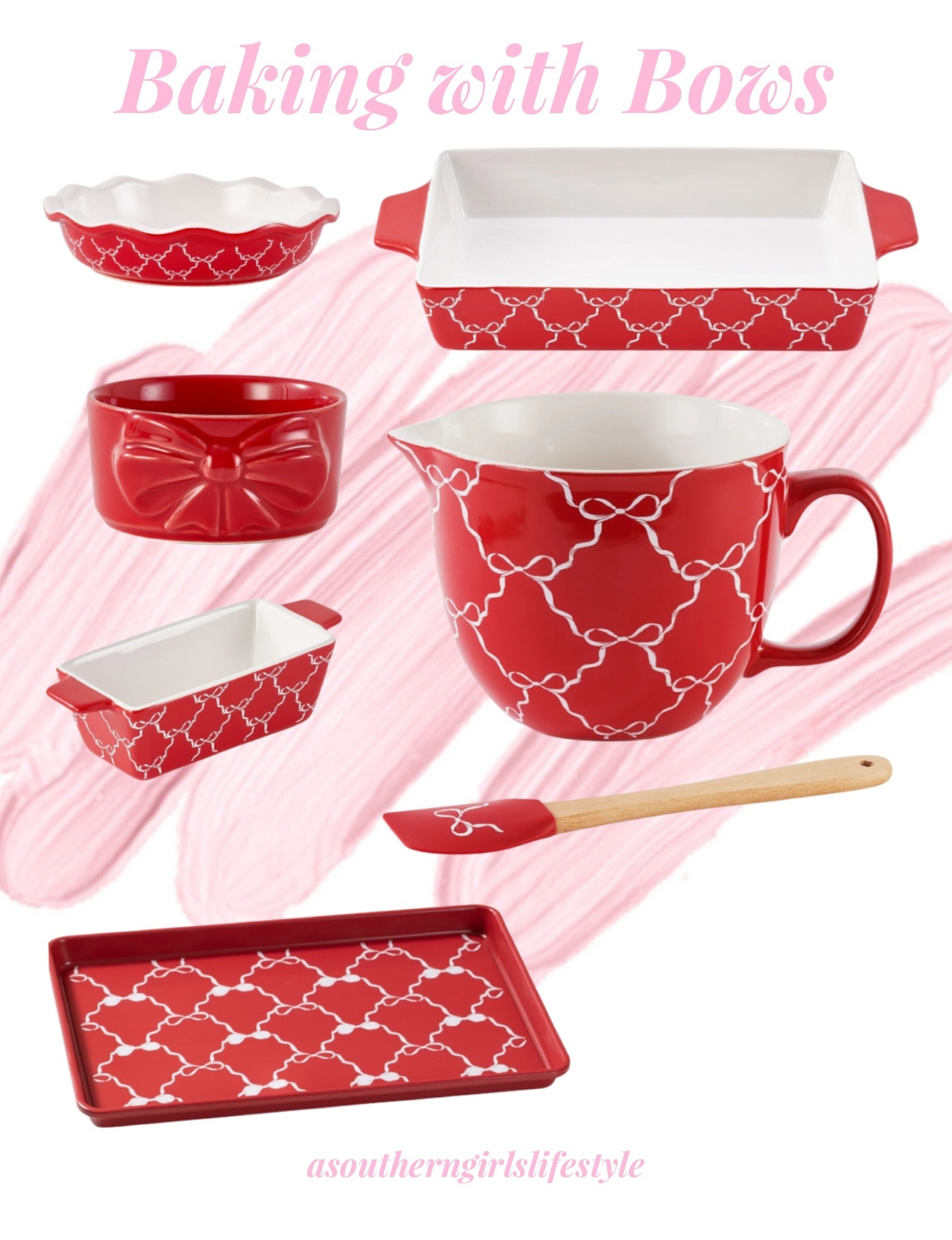 Bow Baking Pieces for the Holidays & all year for gals that love bows & red! 

3 of the pieces come with another piece. Could use those for gifting baked goodies if they aren’t your style. 

Mini Pie Bakeware, Bake & Serve Dish Bow Ramekin, Ceramic Batter Bowl & Spatula Set, Mini Loaf Bakeware & Cookie Sheet/Silicone Baking Mat/Cooling Rack

Christmas Home. Christmas Decor  

#LTKSeasonal #LTKHoliday #LTKHome