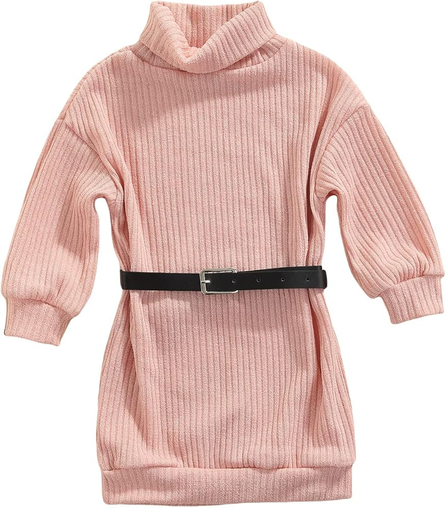 GOOCHEER Toddler Baby Girl Outfits Turtleneck Knit Sweater Dress Kids Solid Ribbed Long Sleeve Dr... | Amazon (US)