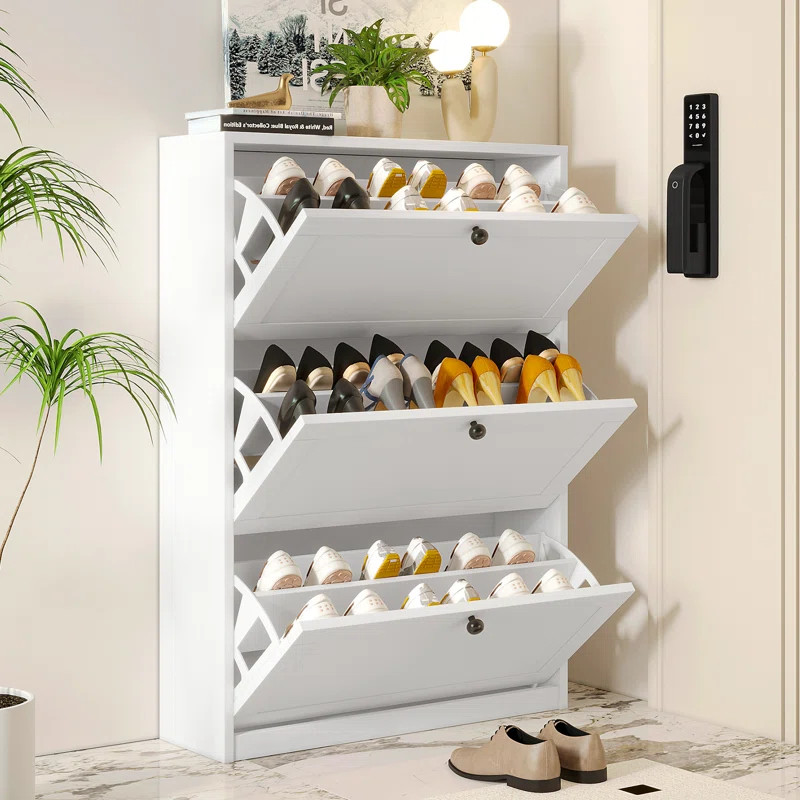 Shoe Cabinet with 3 Flip Drawers, Shoe Rack with Adjustable Shelf, Narrow Freestanding Hidden Sho... | Wayfair North America