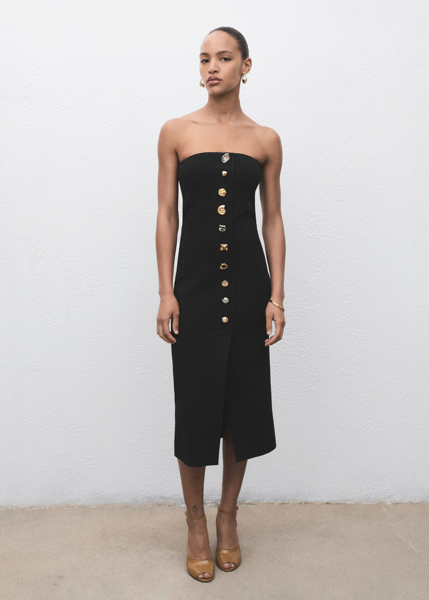 Strapless dress with jewel buttons | Mango (US/MX/AU)