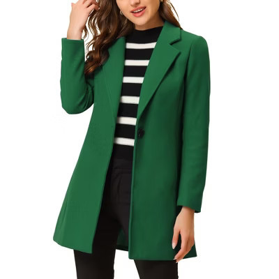 INSPIRE CHIC Women's Regular Fit Notched Lapel Long Sleeve Buttoned Classic Coat Green Small | Target