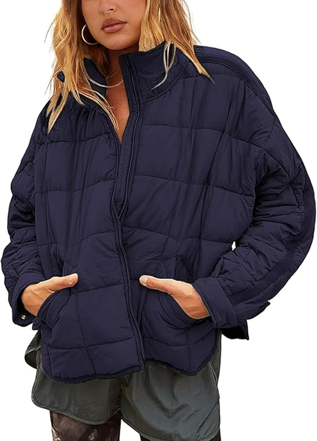 Quilted Puffer Jacket Women Lightweight Short Zip Up Padded Coat with Pockets | Amazon (US)
