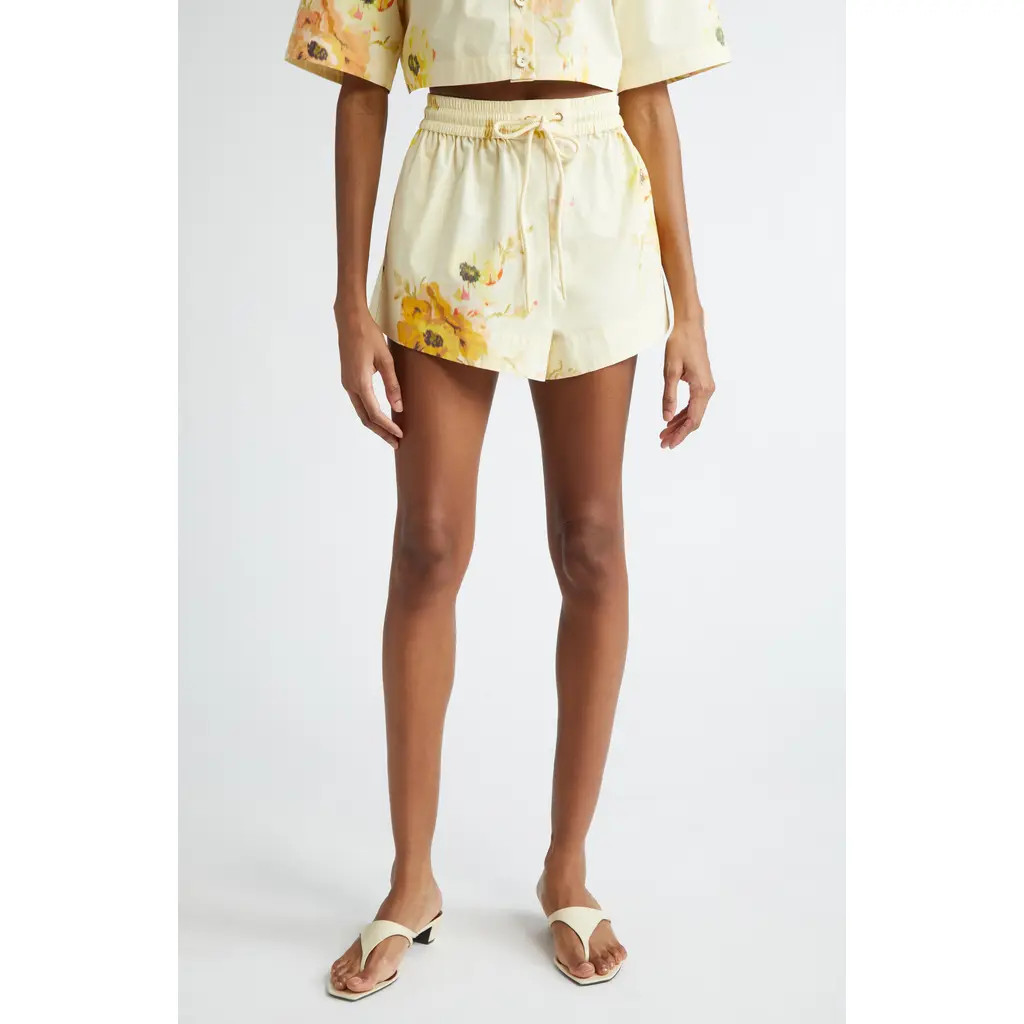 Zimmermann Lightburst Relaxed Floral Shorts in Yellow Floral at Nordstrom, Size 1 | Nordstrom