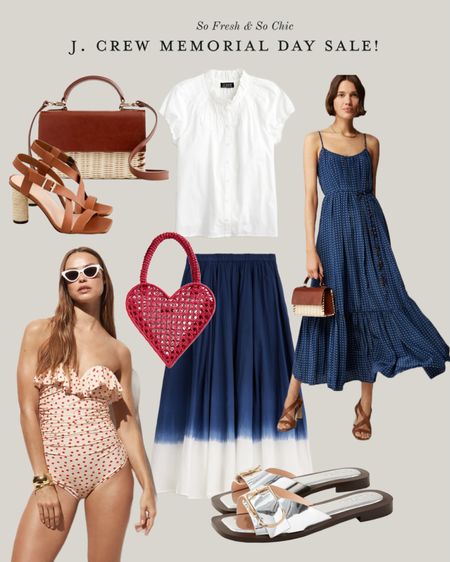 J.Crew Memorial Day sale starts now!
-
White dress - white summer dress - white midi dress - blue and white polkadot midi dress with spaghetti straps - one piece swimsuit - red woven heart bag- mirror silver flat sandals - leather woven bag Crossbody - high heel brown leather sandals, with rope heel - white puff sleeve top - blue and white dip dyed midi skirt - j. Crew sale - summer sale 

#LTKStyleTip #LTKSaleAlert #LTKItBag