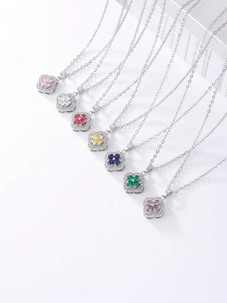 1pc Fashion Cubic Zirconia Clover Pendant Necklace For Women For Daily Decoration Valentines | SHEIN