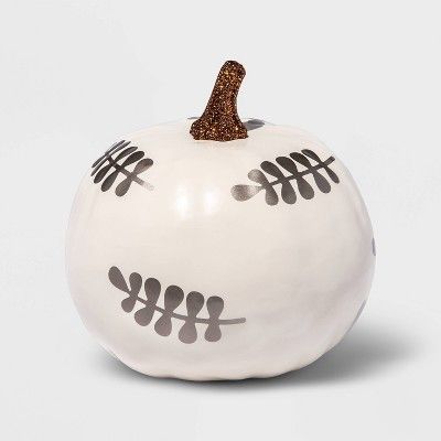 5" x 4" Cream Painted Glitter Harvest Leaves Decorative Pumpkin - Spritz™ | Target