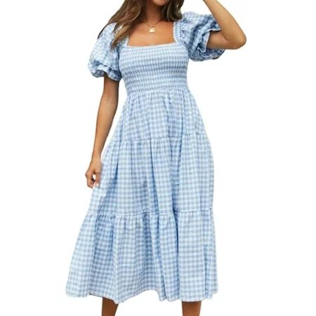 Calzi Women Stretchy Sundress Long Dress Casual Loose Dresses A Line Square Neck | Walmart (US)