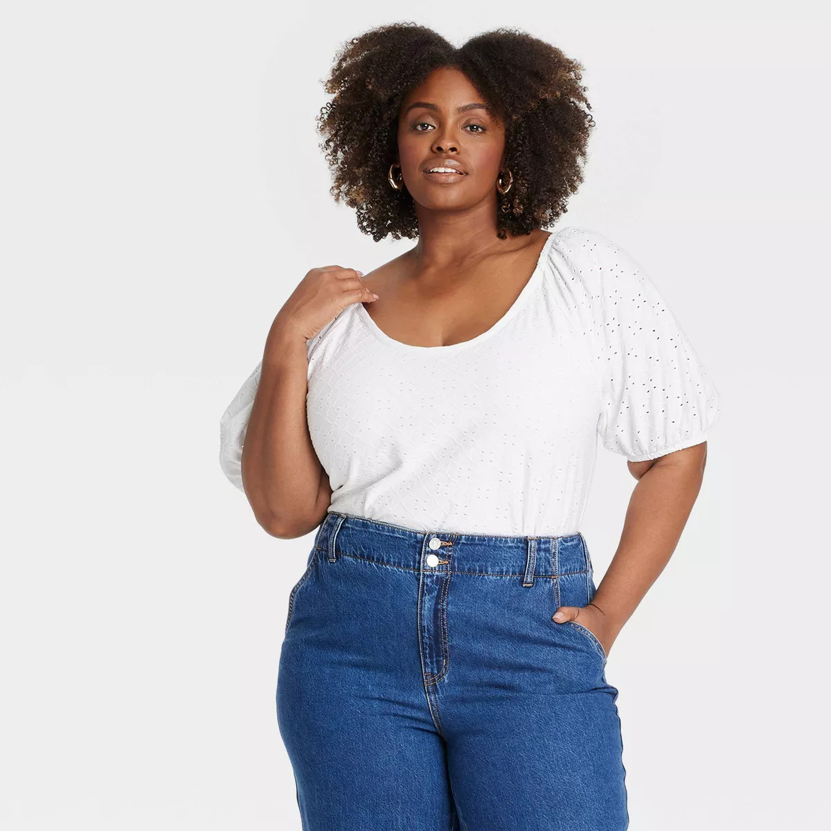 Women's Puff Short Sleeve Eyelet Peasant Top - Ava & Viv™ | Target