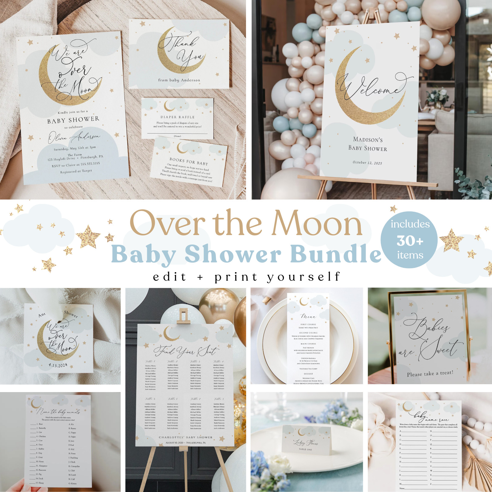 Dreamy Over the Moon Baby Shower ✨
The sweetest celestial theme for celebrating your little one — this editable bundle includes everything from invitations to signs and games. Customize, download, and print for an elegant, gender-neutral look that feels magical and timeless.

💫 Shop the full collection linked below
#OverTheMoon #BabyShowerIdeas #PrintableParty #CelestialTheme #BabyShowerDecor #AdorePaperCo #LTKHome #LTKParty #BabyShowerInspo 

 #LTKParties #LTKBaby #LTKBump