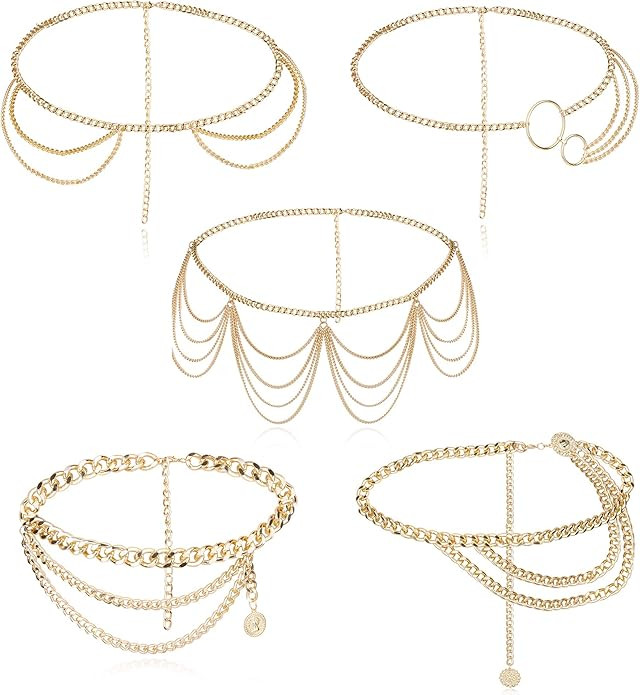 ORAZIO Chain Belts for Women Waist Chains Summer Beach Hip Belly Body Chains Jewelry | Amazon (US)