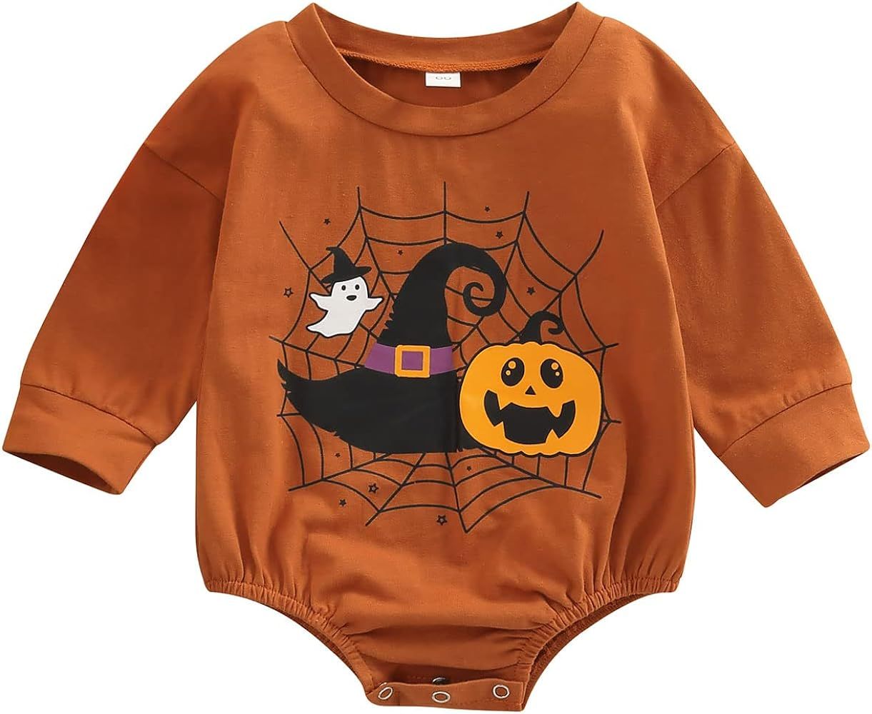 Unisex Baby Boys Girls Halloween Romper Long Sleeve Pumpkin Costumes Bodysuit Halloween Outfit Fall  | Amazon (US)