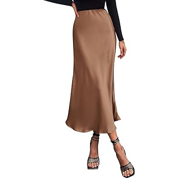 BTFBM 2025 Womens Summer Fall Long Satin Skirt Silk Elegant High Waist Cocktail Party Wedding Flo... | Amazon (US)