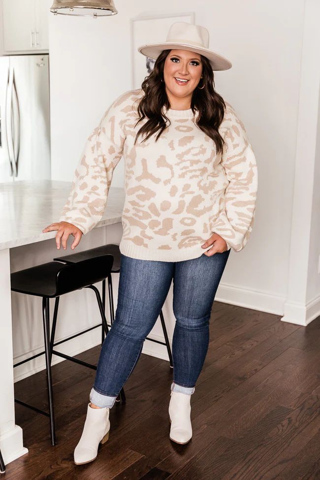 Let My Heart Run Wild Tan/Ivory Animal Print Sweater FINAL SALE | The Pink Lily Boutique