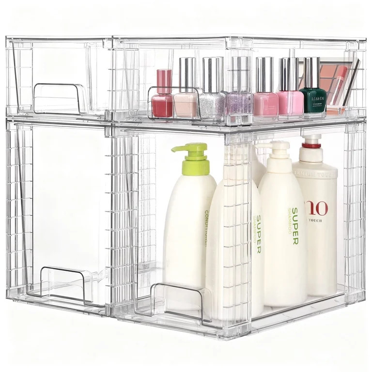 Sindcom 4 Pack Large Stackable Plastic Storage Drawers, Acrylic Clear Plastic Organizer Bins for ... | Walmart (US)