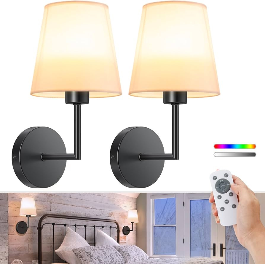 VOLISUN Battery Operated Wall Sconce Set of Two,Black Wireless Sconces with Romote and Rechargeab... | Amazon (US)