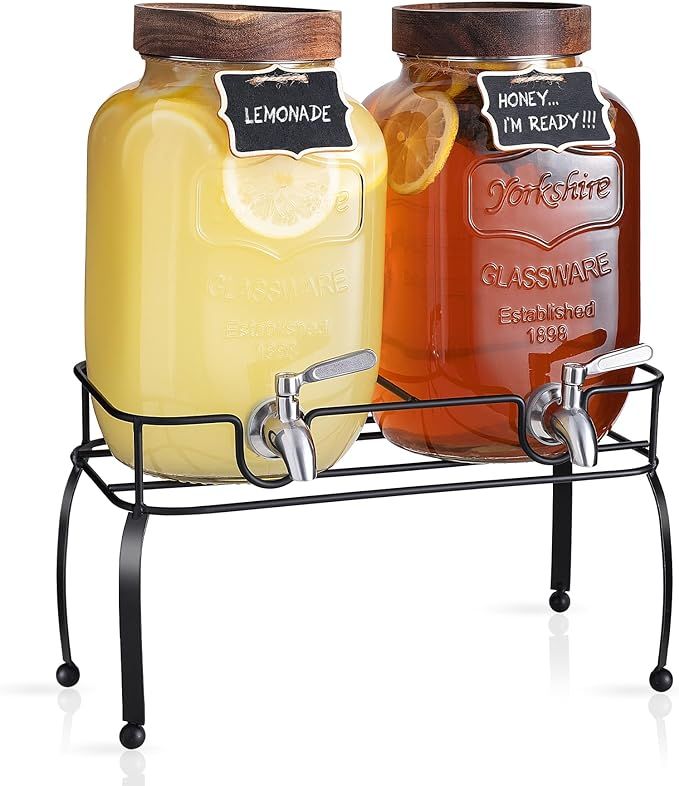 Mustry Glass Drink Dispenser for Parties, 1 Gallon Beverage Dispenser with Stand and Spigot Solid... | Amazon (US)