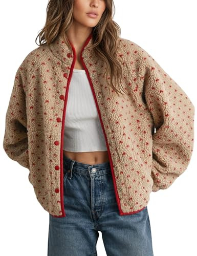 Meyhad Women's Fleece Jacket Button Down Lapel Collar Sherpa Jackets Long Sleeve Contrast Quilted... | Amazon (US)