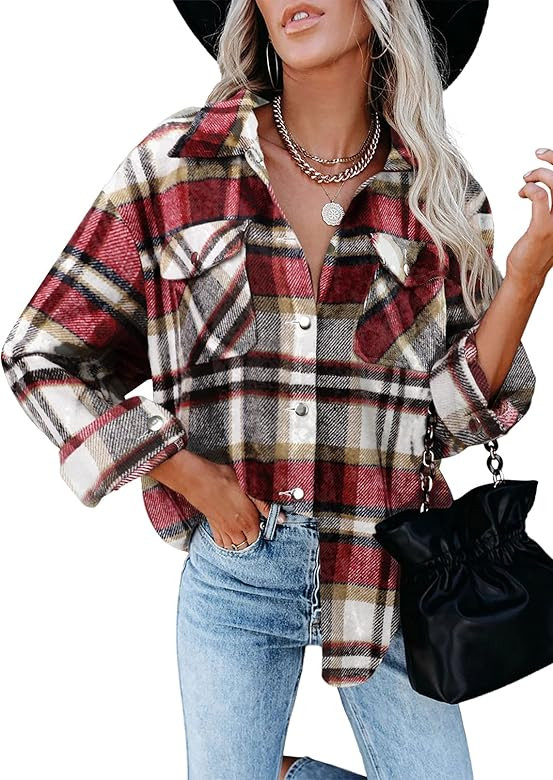 Happy Sailed Women Classic Plaid Button Down Boyfriend Long Sleeve Shirts Blouses Tops(S-XXL) | Amazon (US)