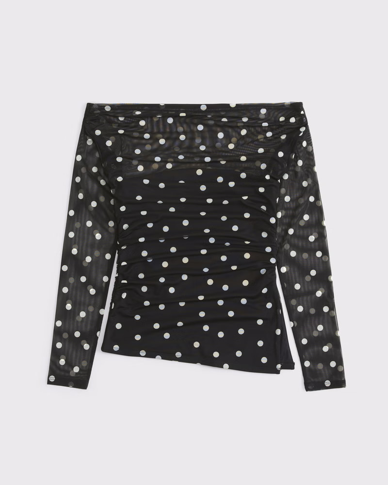 Off-The-Shoulder Draped Mesh Top | Abercrombie & Fitch (US)