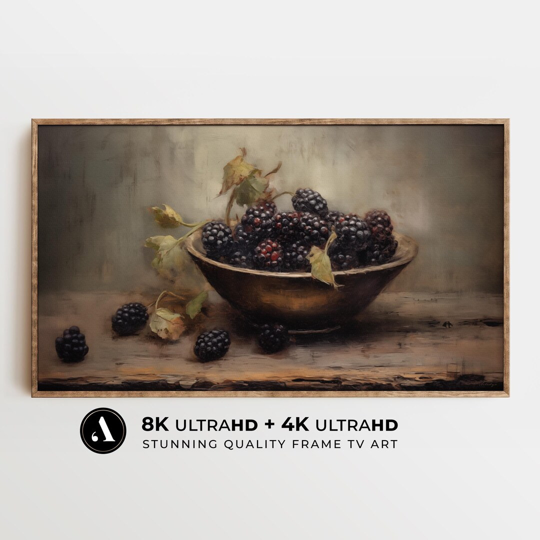 Fall Frame Tv Art Still Life Blackberries in Bowl Oil Painting | Autumn Tv Art Dark Academia | 4k... | Etsy (US)