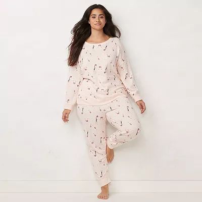 Plus Size LC Lauren Conrad Cozy Long Sleeve Pajama Top & Pajama Pants Set | Kohl's