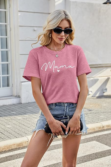 Mama Shirt for Women Mama Letter Print T-Shirt Funny Graphic Tees Casual Short Sleeve Mom Life To... | Amazon (US)