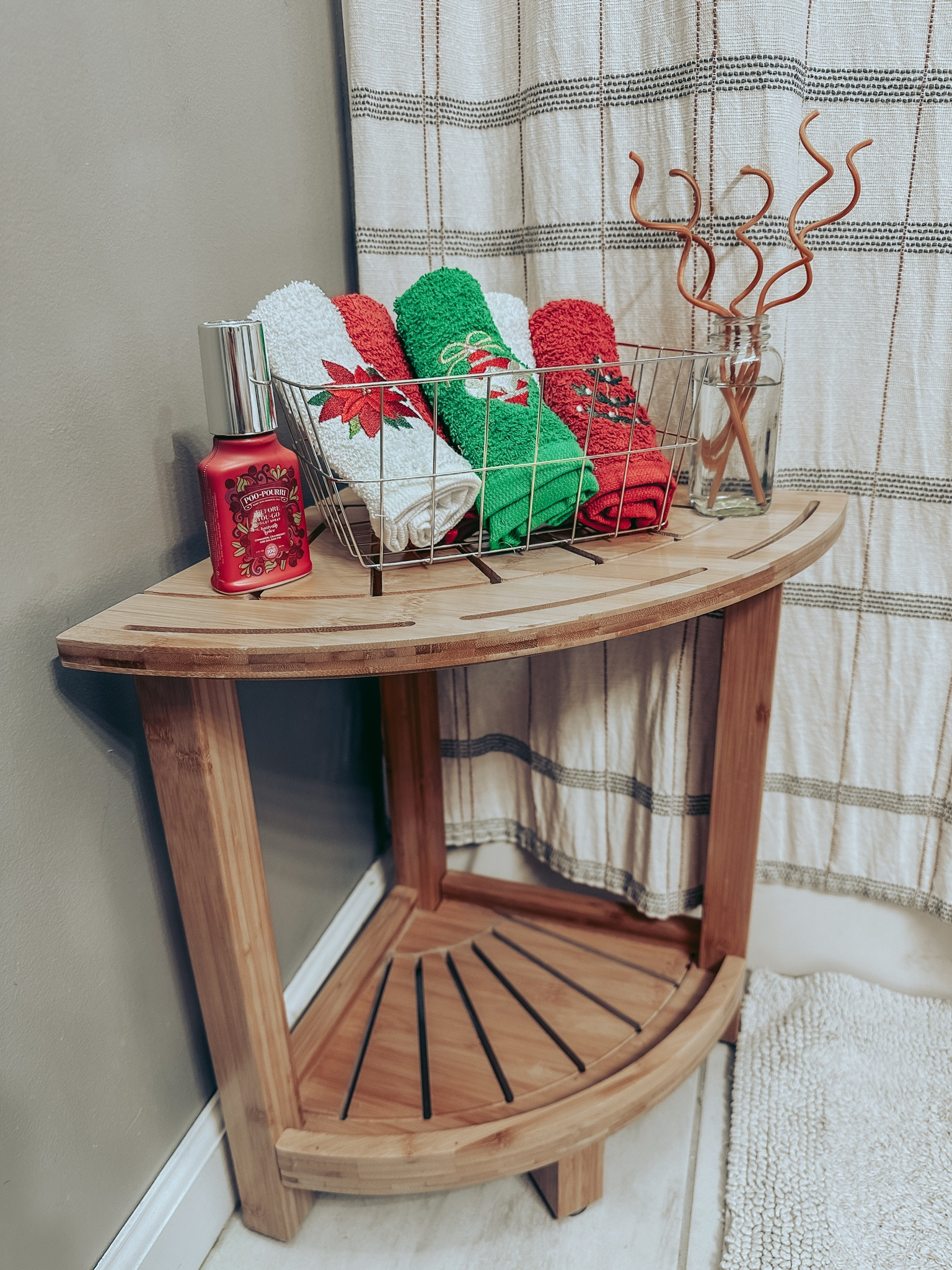 Bamboo shower shelf for corner and holiday themed wash cloths. Spruce up your bathroom today! All items were from Dollar Tree but linked similar  

#LTKHome #LTKHoliday #LTKFamily