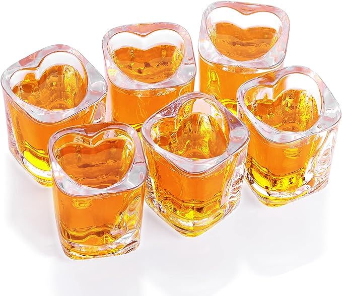 2oz Heavy Base Shot Glasses, Sets of 6/Heart Shaped Clear Tequila Shots/Square Shot /Espresso Sho... | Amazon (US)