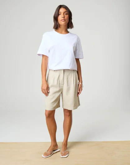 Linen Blend Pleated Longline Short | Glassons (Australia)