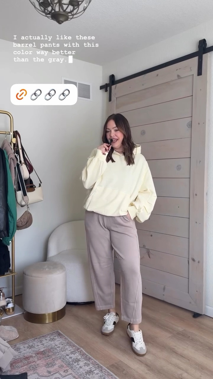 @aerie loungewear haul // butter yellow hoodie and barrel sweatpants both in size mediumm

#LTKootd #LTKmomlife #LTKMidsize