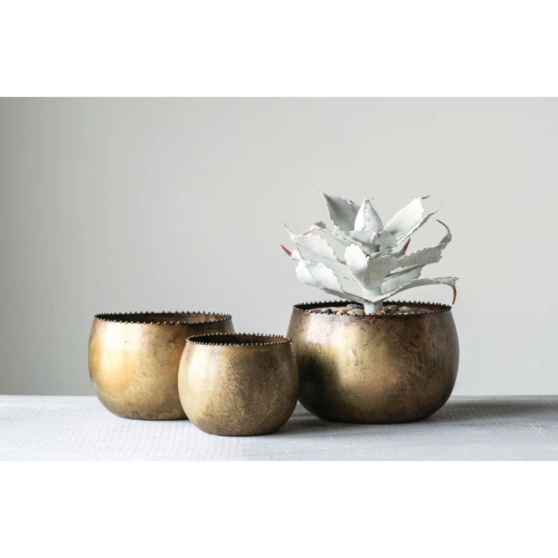 Iacovelli Heavily Distressed 3-Piece Metal Pot Planter Set | Wayfair North America