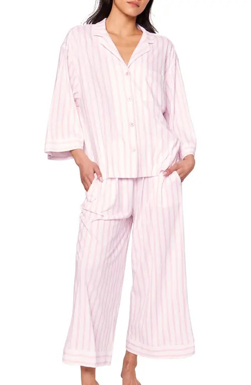 Petite Plume Olivia Wide Leg Pima Cotton Pajamas in Pink at Nordstrom, Size Small | Nordstrom