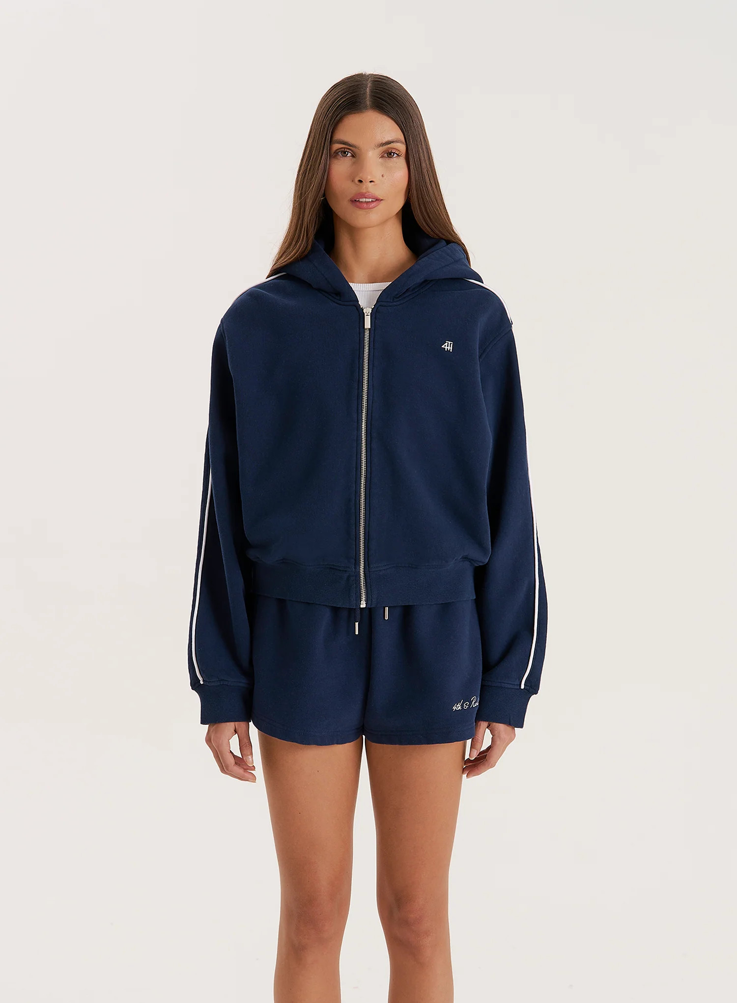 Navy Fourth Branded Cropped Zip Hoodie- Carey | 4th & Reckless