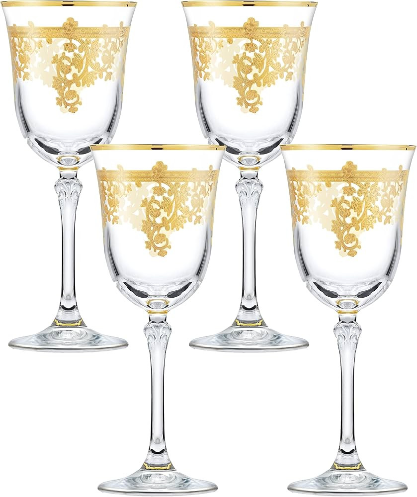 Lorren Home Trends Royal-Water Set of 4 Embellished 24K Gold Crystal Red Wine Goblets-Made in Ita... | Amazon (US)