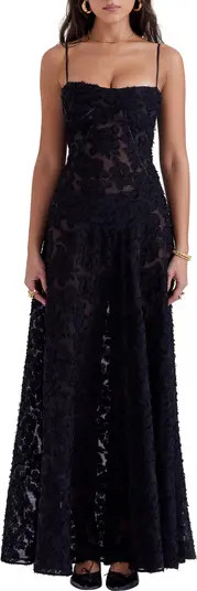 HOUSE OF CB Seren Blush Sheer Lace-Up Back Gown | Nordstrom | Nordstrom