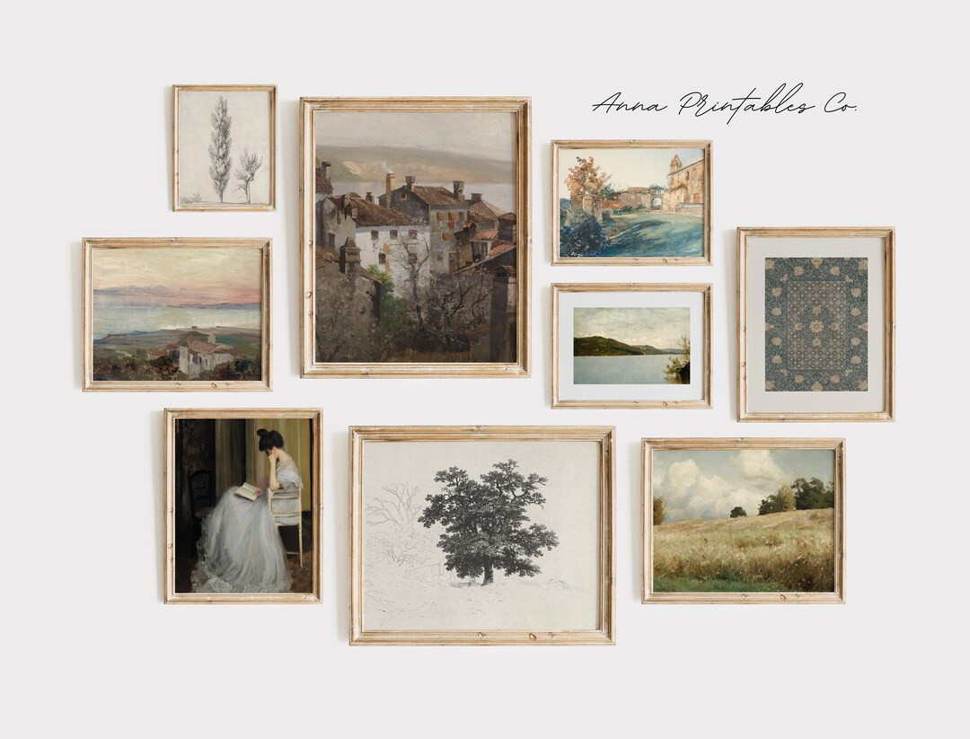 Blue Neutrals | A Collection of 9 Fine Art Prints for Digital Download | Antique Gallery Wall Set... | Etsy (US)