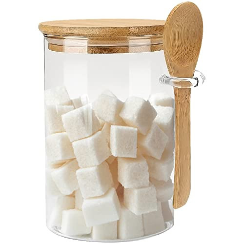 Glass Sugar Container with Spoon - 1 Pack 15oz Glass Jars with Bamboo Lid and Spoon, Bamboo Lid Storage Jar Containers for Coffee Beans, Spice, Brown Sugar, Tea, Flour, Nuts, Candy, Salts and More | Amazon (US)