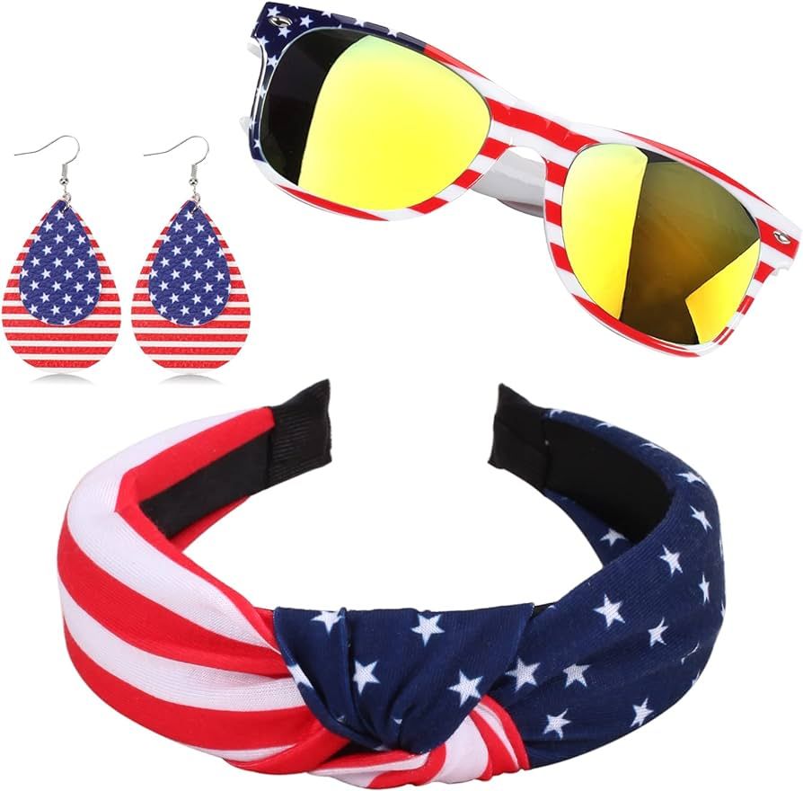 American Flag Headband USA Patriotic Red White and Blue Sunglasses Strip Star Cute Teardrop Leath... | Amazon (US)