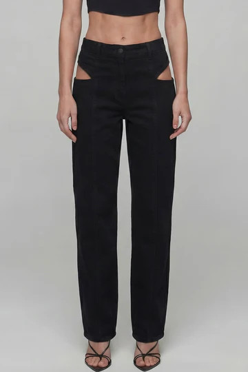 Women's Hip Cutout Straight Leg Jeans \u2013 Washed Black Denim | PIRAL | PIRAL