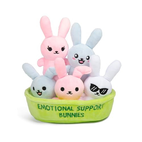WHAT DO YOU MEME? Emotional Support Bunnies by Relatable, Cuddly Stuffed Animals and Toys, Squishy Toys and Plushies, Great Ideas for Loved Ones of All Ages, Includes 5 Plushies with Carrying Basket | Amazon (US)